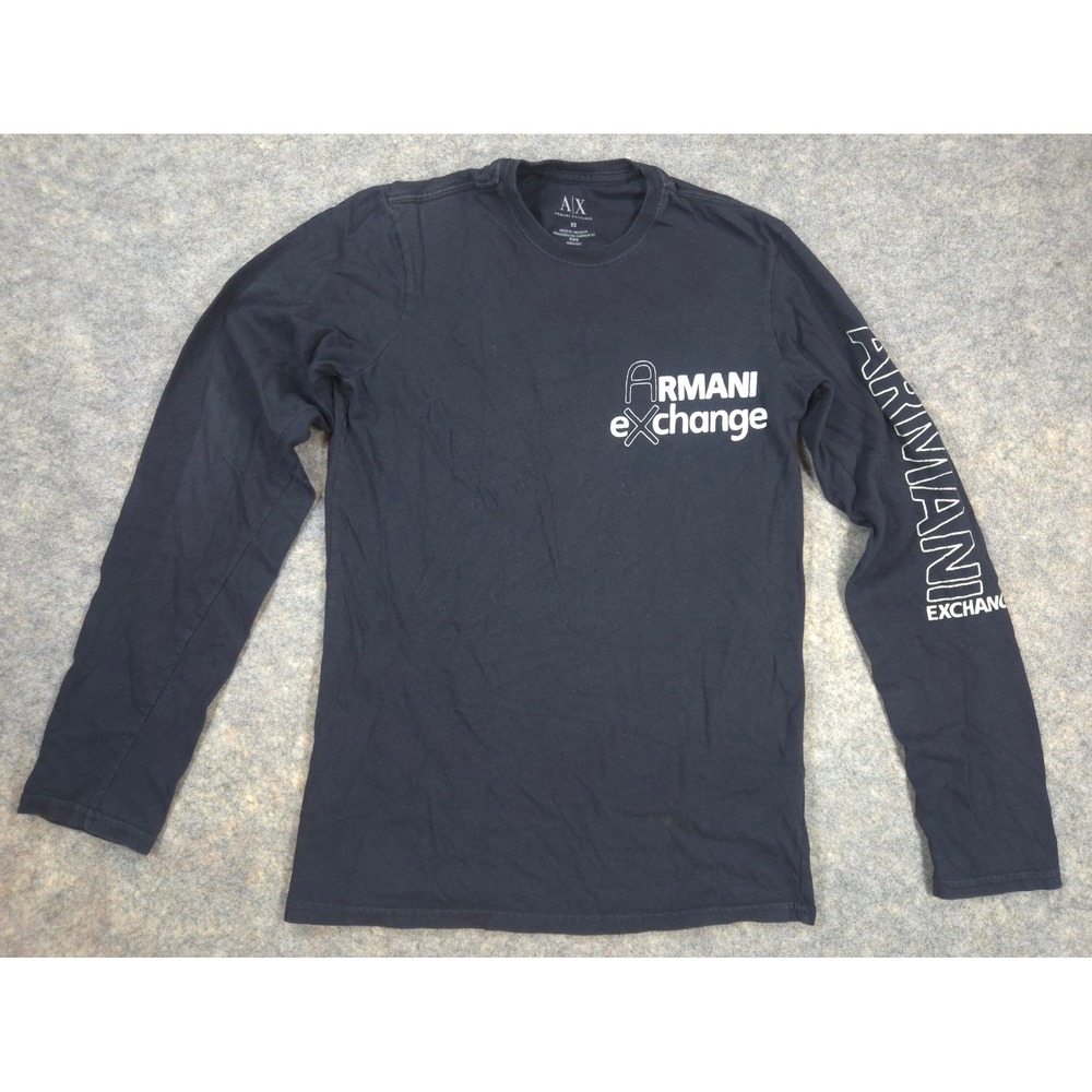 Armani Exchange Mens XS Black Long Sleeve Graphic Logo T-Shirt Minor Distressing